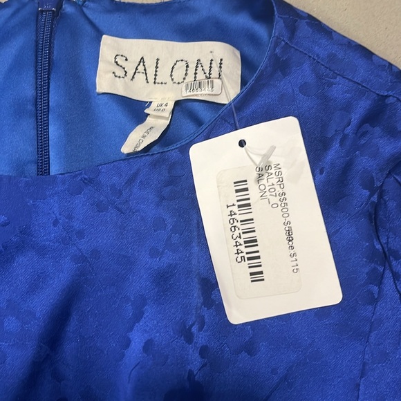 Saloni Blue Satiny Floral Pattern Mini Cocktail Dress - Picture 6 of 6